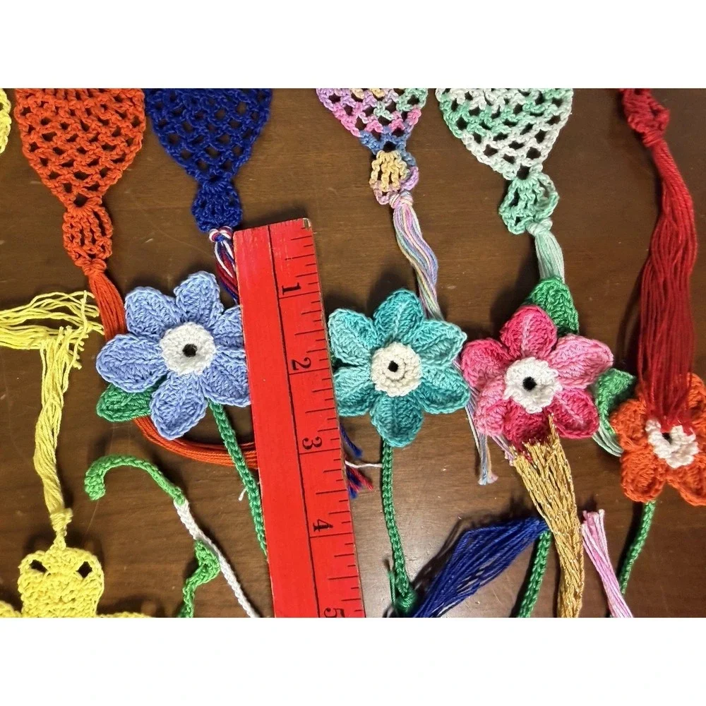 Handmade Crochet Bookmark Lot of 30 Cross Flowers Lanterns Multicolor Artisan